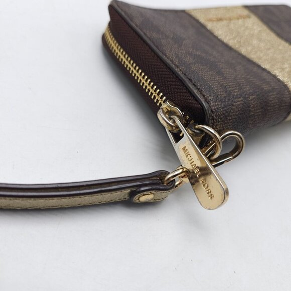 Michael Kors Brown Gold Glitter Wristlet Wallet With Zip Closure - Picture 2 of 6